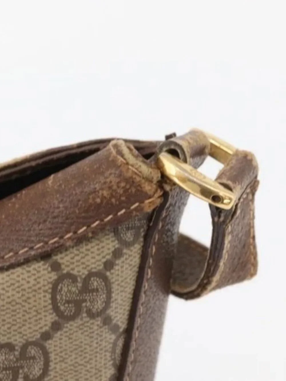 GUCCI GG Supreme Web Sherry Line Bag PVC Beige Gold 40 02 081 Auth YKZ594